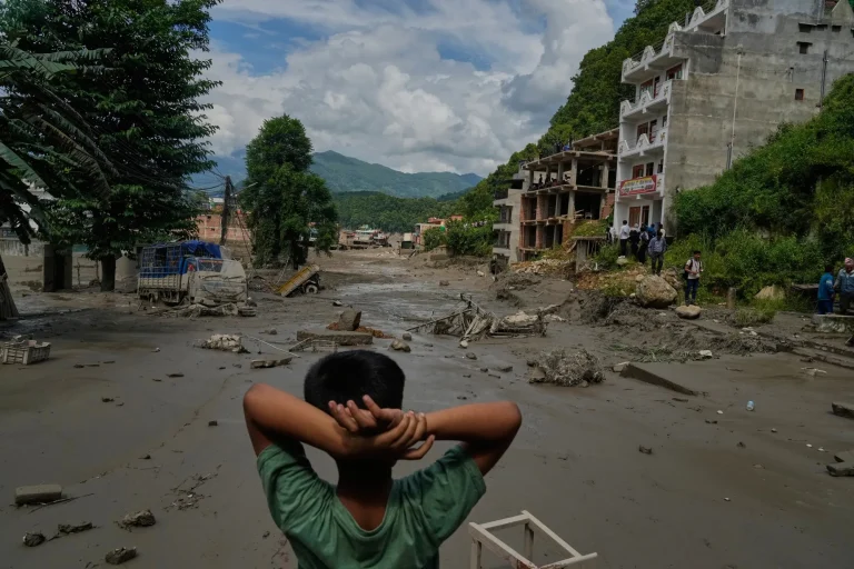 Flash flood and landslide damage in Nepal's Rasuwa district after the August 26 disaster