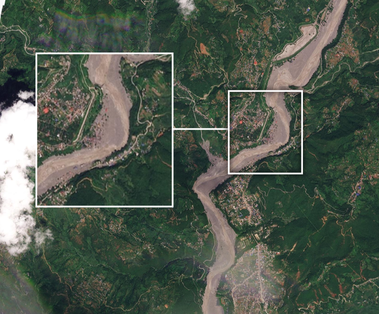 Nepal flood damage along the Bhotekoshi River after August 26 flash floods
